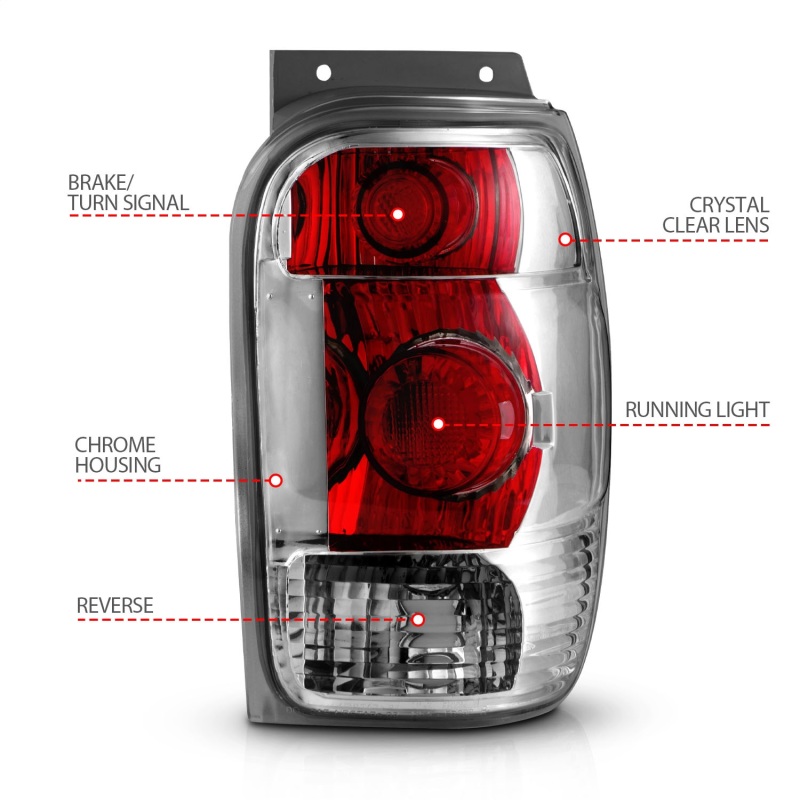 Ford Explorer Taillights - Rear - ANZO - Clear Lens, Chrome Housing - Chrome - `98-`01