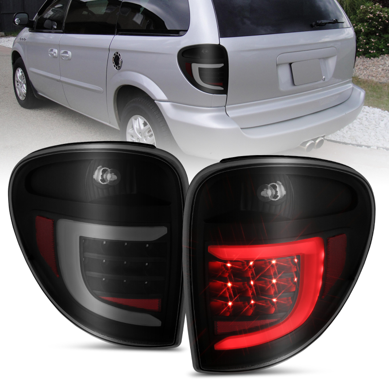 Dodge Grand Caravan LED Taillights - ANZO - Light Bar - Black Housing Smoke Lens - `04-`07