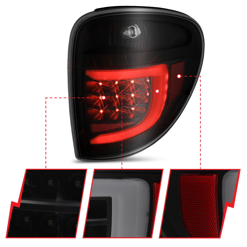 Dodge Grand Caravan LED Taillights - ANZO - Light Bar - Black Housing Smoke Lens - `04-`07