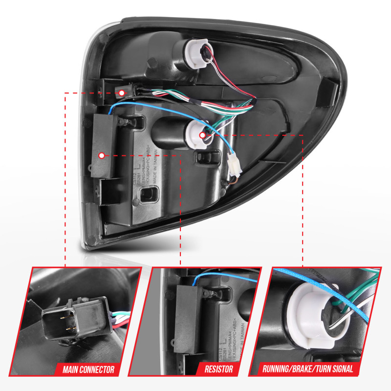 Dodge Grand Caravan LED Taillights - Rear - ANZO - w/ Light Bar - Chrome Housing Clear Lens - `04-`07