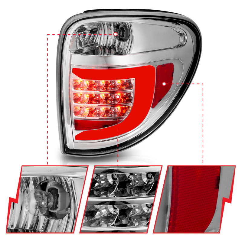 Dodge Grand Caravan LED Taillights - Rear - ANZO - w/ Light Bar - Chrome Housing Clear Lens - `04-`07