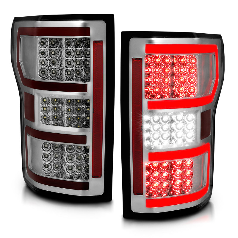 Ford F-150 LED Taillights - Rear - ANZO - LED; Chrome Lens; Black Housing; Red/White Light Color - Chrome - `18-`19