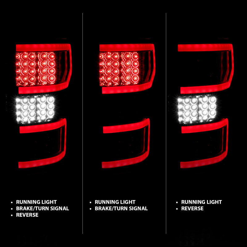 Ford F-150 LED Taillights - Rear - ANZO - LED; Chrome Lens; Black Housing; Red/White Light Color - Chrome - `18-`19