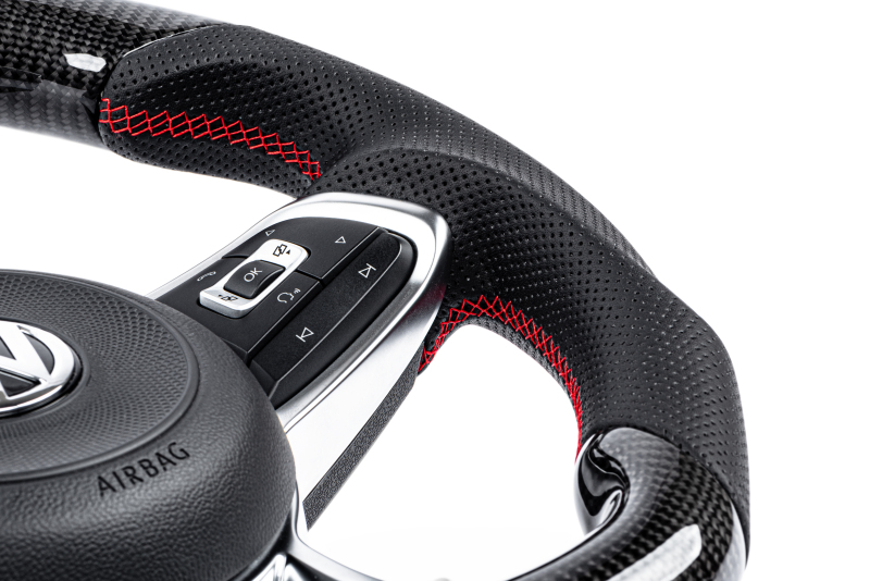 Volkswagen GTI Steering Wheel - APR - Carbon Fiber & Perforated Leather, Red Stitching - Red - `15-`21