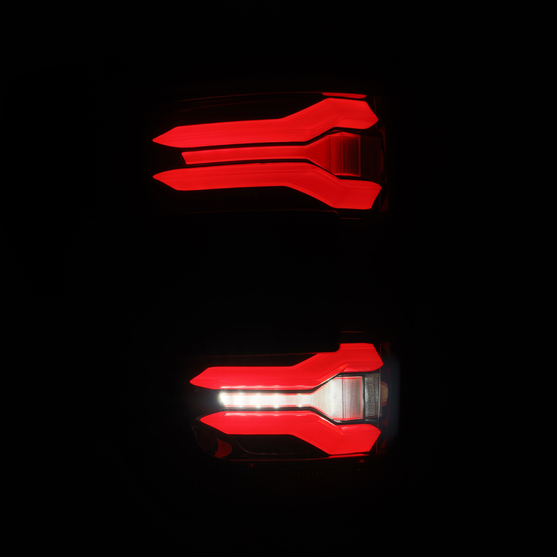 Ford F-150 Tail Lights - AlphaRex - LUXX LED Taillights Blk-Red Activ Light/Seq Signal - Smoked Lens - Blk-Red - `24-`25