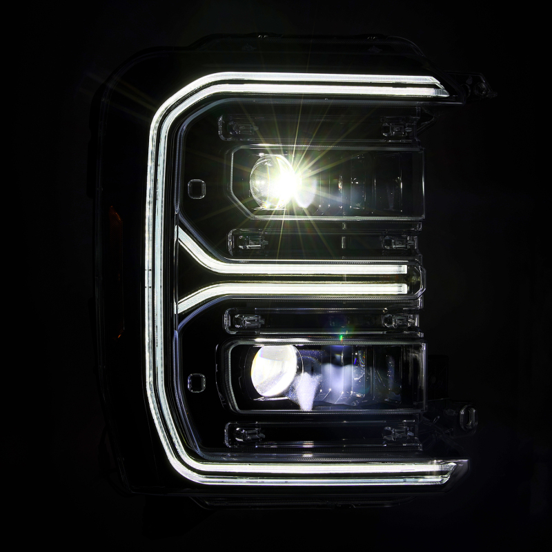 Ford F-250 SD Headlights - AlphaRex - LUXX LED Projector with Active Light/Sequential Signal/Switchback - Alpha Black - `23-`26