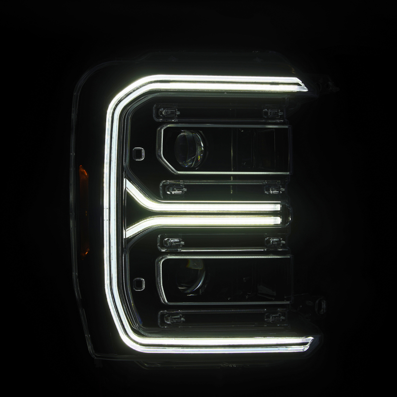 Ford F-250 SD Headlights - AlphaRex - LUXX LED Projector with Active Light/Sequential Signal/Switchback - Alpha Black - `23-`26