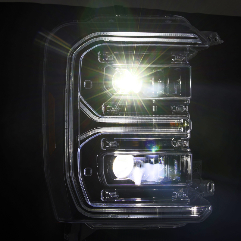 Ford F-250 SD Headlights - AlphaRex - LUXX LED Projector with Active Light/Sequential Signal/Switchback - Alpha Black - `23-`26