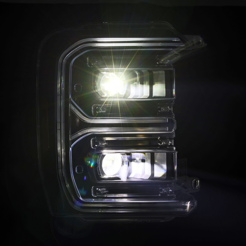 Ford F-250 SD Headlights - AlphaRex - LUXX LED Proj w/ Active Light/Seq Signal/Switchback - Black - `23-`26