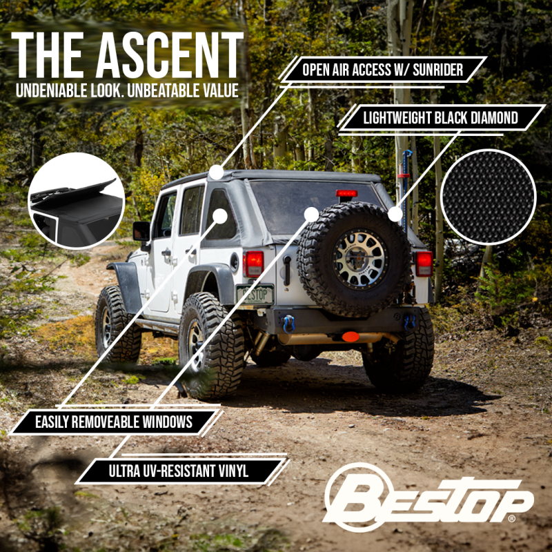 Jeep Wrangler JK Soft Top - Bestop - Ascent - Black Diamond - `07-`18