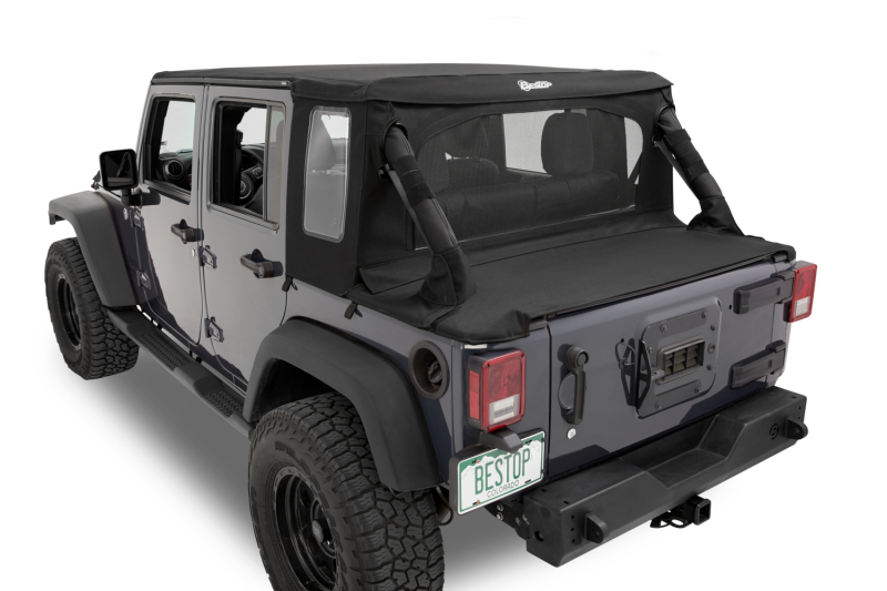 Jeep Wrangler JK Halftop Soft Top Conversion Kit - Bestop - Halftop - Premium Black Twill - `07-`18