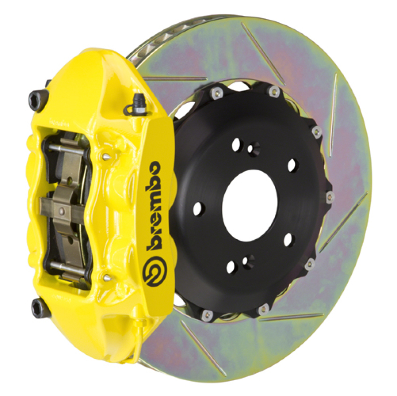 Mazda Miata MX-5 Brake Kit - Front - Brembo - GT BBK 4 Piston Cast 328x28 2pc Rotor Slotted Type-1 - Yellow - `16-`27