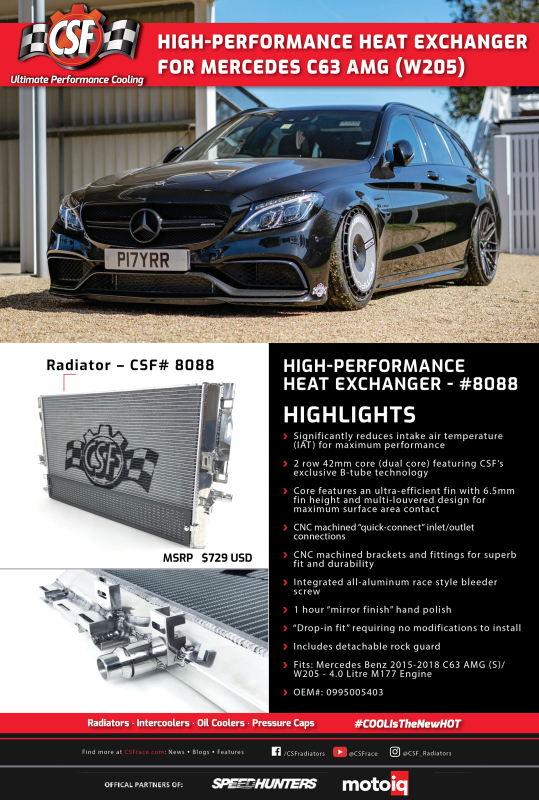 Mercedes-Benz C63 AMG Heat Exchanger - Front - CSF - All-Aluminum w/Rock Guard - `15-`27