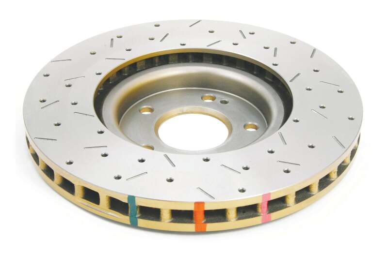 Mitsubishi Lancer Evolution Brake Rotor (1) - Front - DBA - 4000 Series XS, Cross Drilled/Slotted - Gold - `03-`05