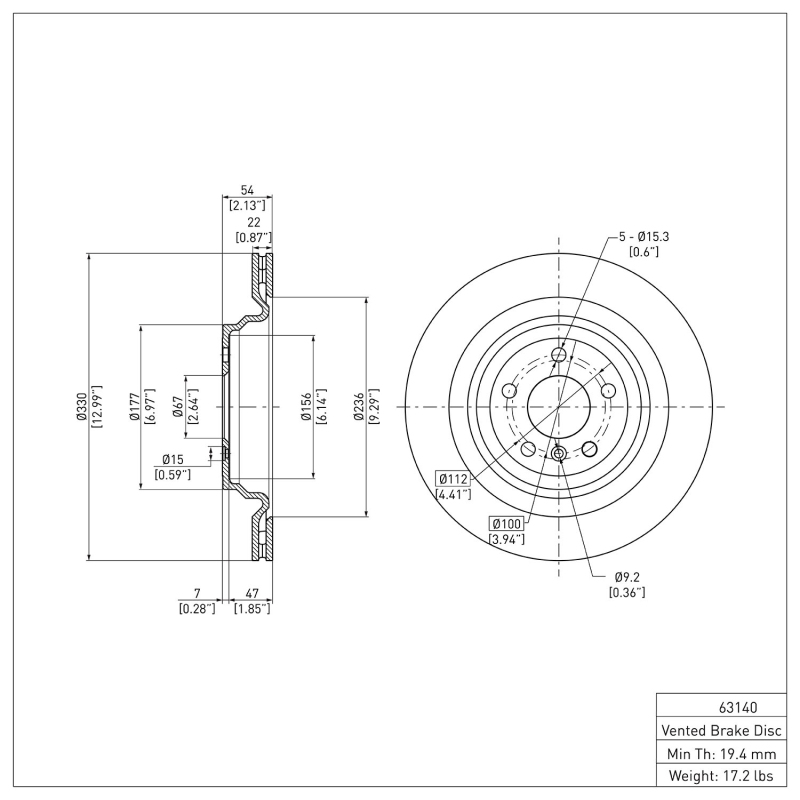 Mercedes-Benz GLE400 Brake Rotor (1) - Rear - DFC - Plain - `12-`19