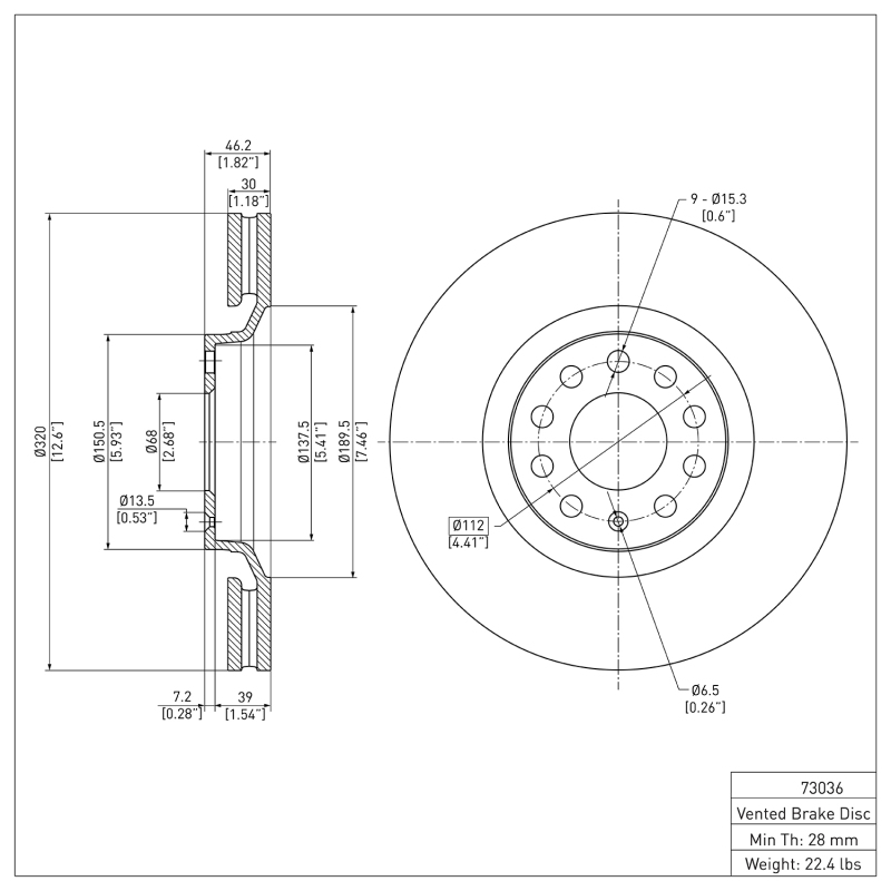 Audi S4 Brake Rotor (1) - Front - DFC - Plain - `98-`09