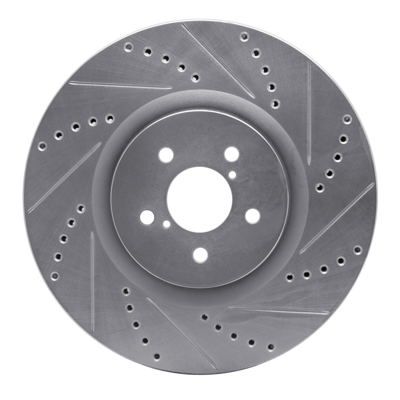 Subaru Impreza Brake Rotor (1) - Front Right - DFC - Drilled & Slotted - Silver - `03-`25