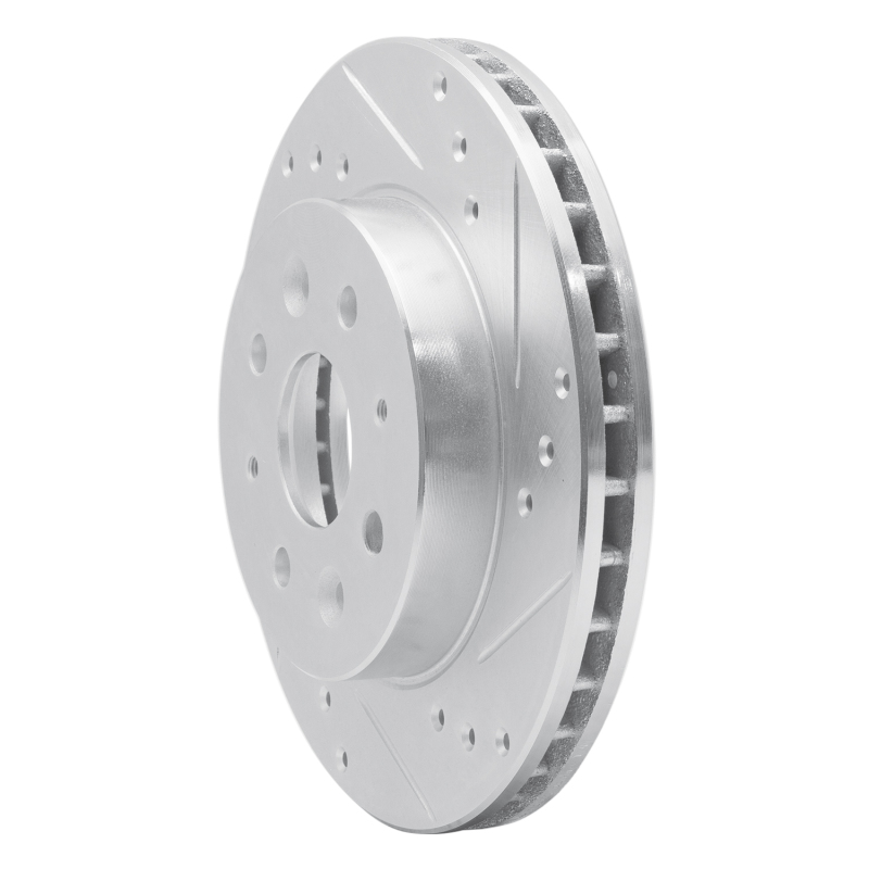 Kia Rio Brake Rotor (1) - Front Right - DFC - Drilled & Slotted - Silver - `03-`05