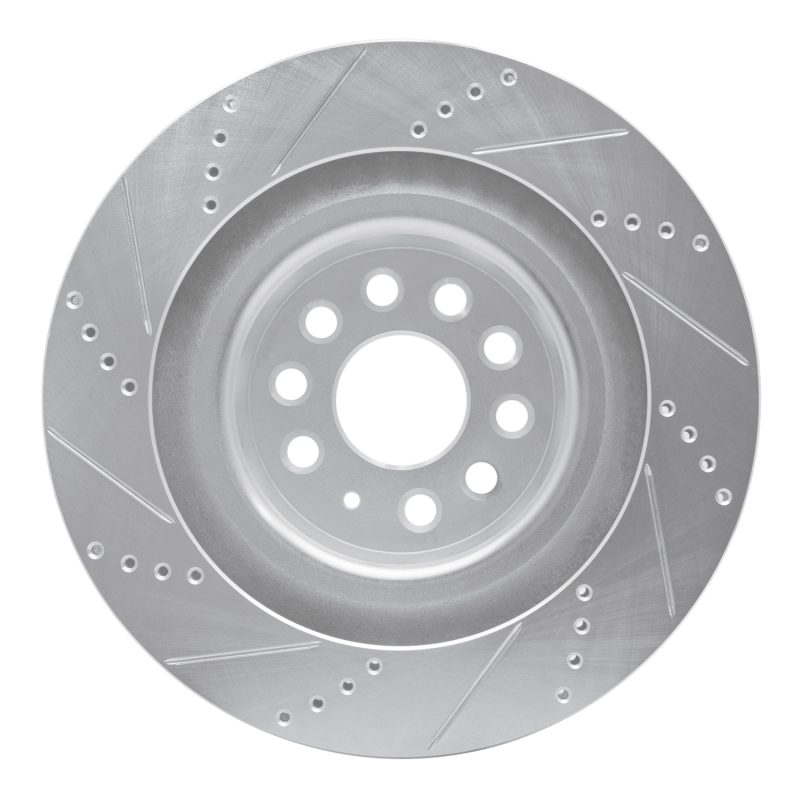 Tesla Model S Brake Rotor (1) - Rear Right - DFC - Drilled & Slotted - Silver - `12-`21