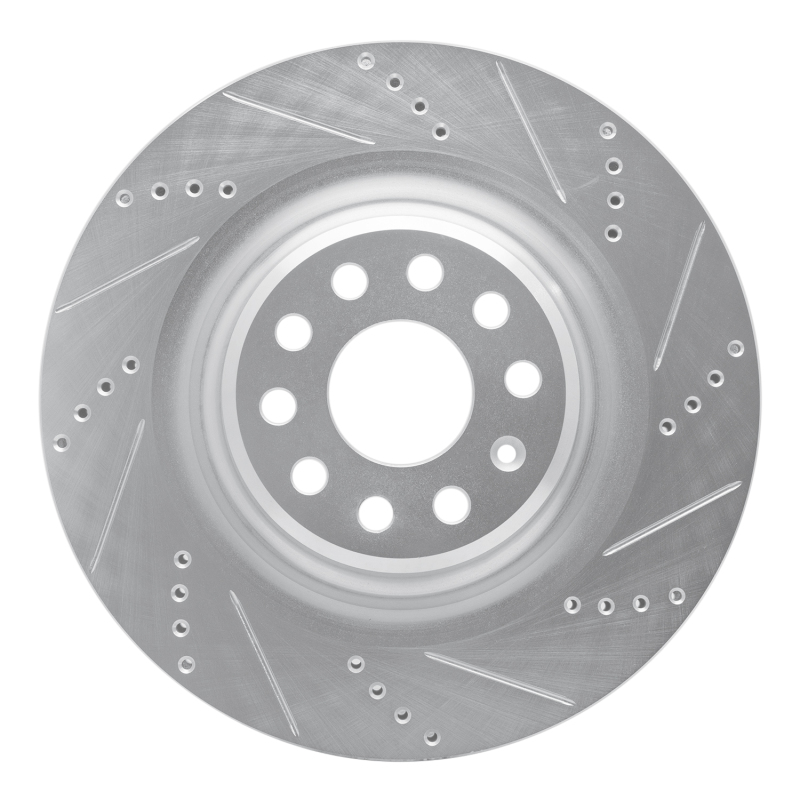 Tesla Model S Brake Rotor (1) - Rear Right - DFC - Drilled & Slotted - Silver - `12-`21