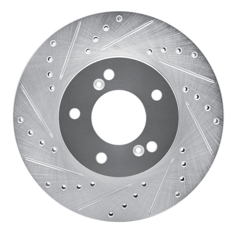 Acura TL Brake Rotor (1) - Front Left - DFC - Drilled & Slotted, Zinc Plated - Silver - `91-`01
