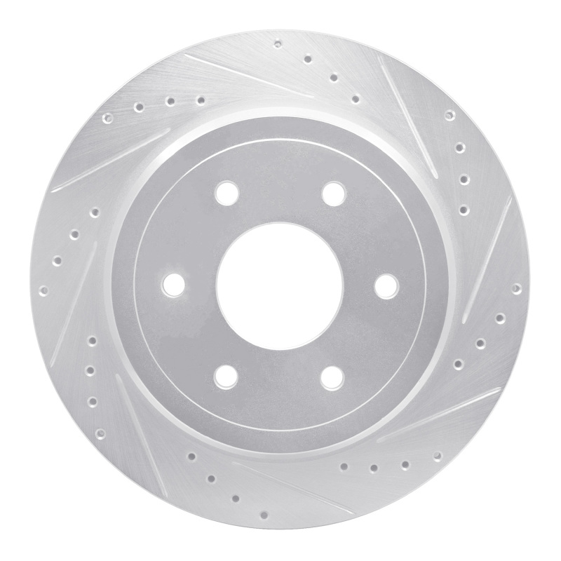 Nissan Titan XD Brake Rotor (1) - Rear Right - DFC - Drilled & Slotted - Silver - `16-`24