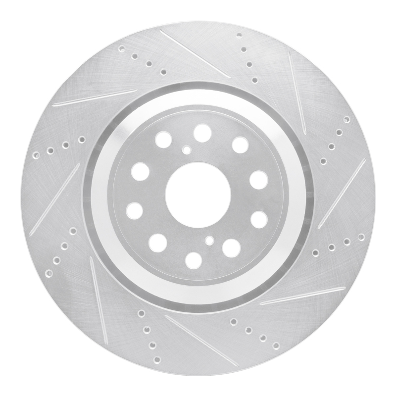 Lexus LS500h Brake Rotor (1) - Right Front - DFC - Drilled & Slotted - Silver - `07-`23