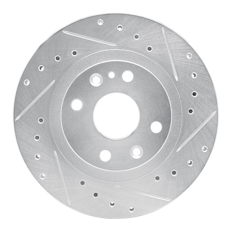 Mazda Protege Brake Rotor (1) - Front Right - DFC - Drilled & Slotted - Silver - `99-`03