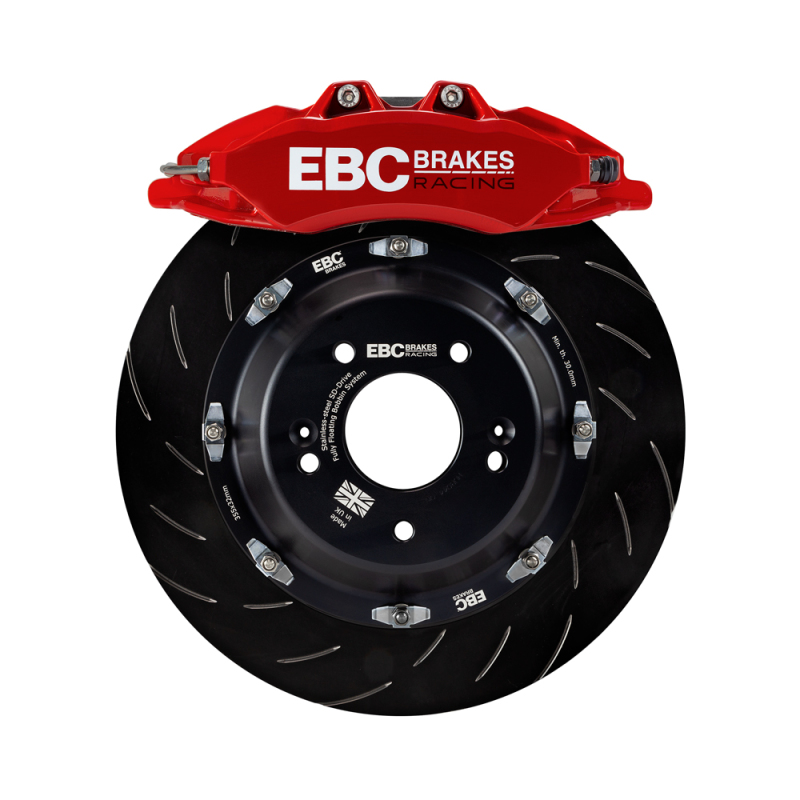 BMW M235i Big Brake Kit - Front - EBC - Apollo 6-Piston Red Calipers + 355mm 2-Piece Swept-Groove Rotors (32/30mm) with Braided Lines; Includes Matching Rear Pads - Red - `19-`27
