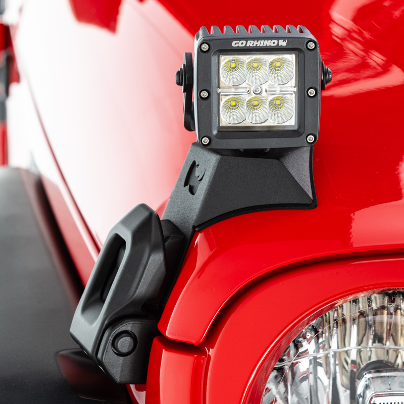 Jeep Wrangler JLU Light Mounts - Go Rhino - Hood Latch Pod Mount Kit ...