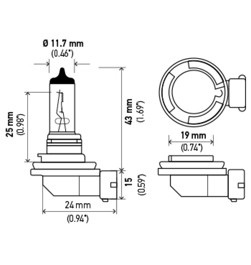 BMW 740i Headlight Bulb - Hella - Optilux H8 12V/55W XB - Xenon White - `11-`12
