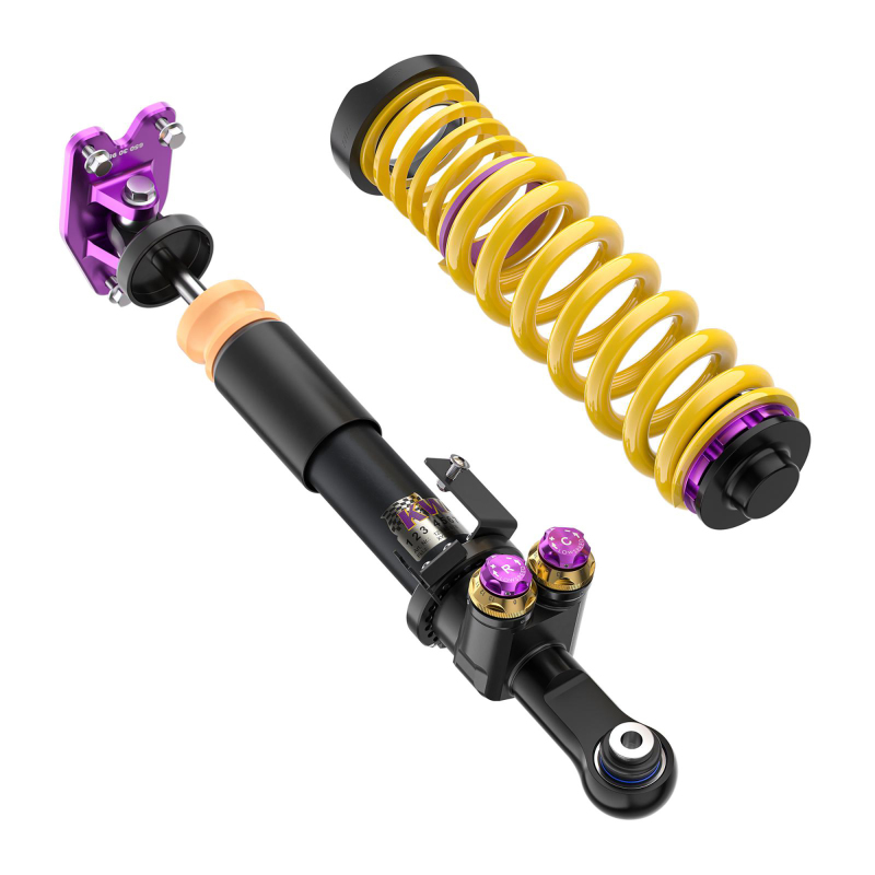 BMW M2 Coilover Suspension Kit - Front + Rear - KW - V5 Clubsport 4-Way Adjustable (TTSP Solid Piston) with aluminum top mounts - Purple - `23-`27