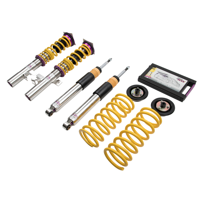 Ford Focus Coilover Suspension Kit - KW - V3, TVR-A/TVC-A, Inox-Line Stainless Steel, Height Adjustable, Independent Compression & Rebound - `13-`18