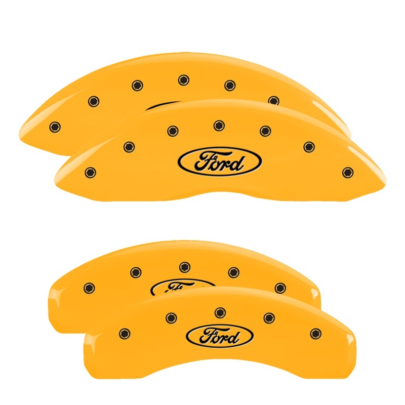 Ford Taurus Caliper Covers - Front + Rear - MGP - Engraved Oval Logo - Yellow - `10-`18