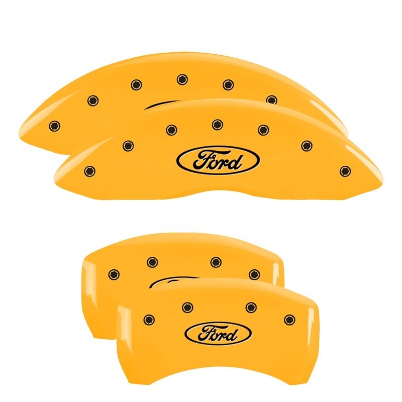 Ford Taurus Caliper Covers - Front + Rear - MGP - Engraved Oval Logo - Yellow - `13-`18