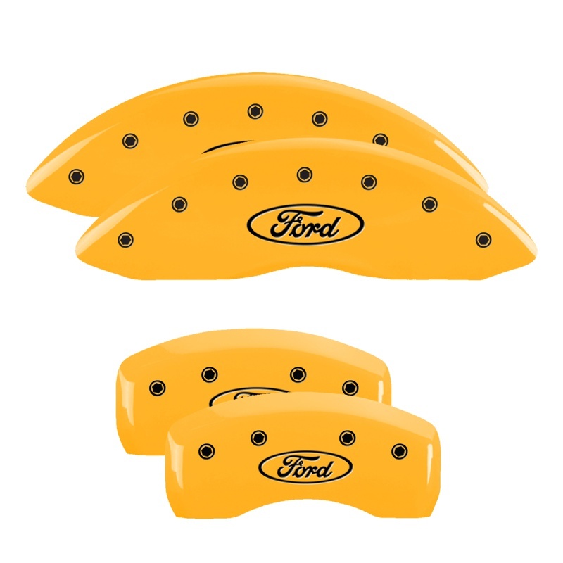 Ford Edge Caliper Covers - Front & Rear - MGP - Engraved Oval Logo - Yellow - `15-`18