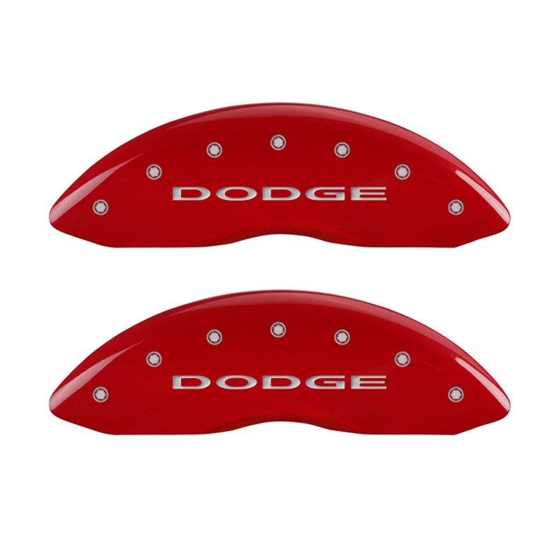Dodge Caliber Caliper Covers - Front - MGP - Engraved Front: With out stripes/Dodge, Red powder coat finish, silver characters - Red - `07-`12
