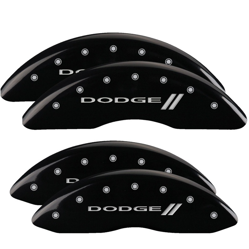 Dodge Ram Brake Caliper Covers - Front + Rear - MGP - 4 Logo Engraved With stripes - Black - 2010