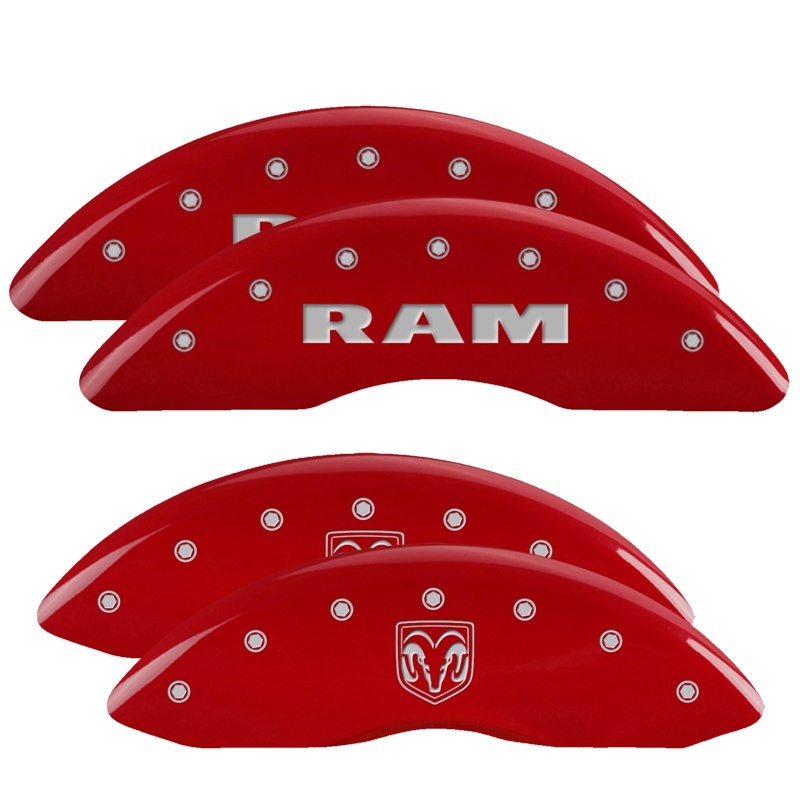 Dodge Ram Caliper Covers - Front + Rear - MGP - Engraved Front RAM, Engraved Rear RAMHEAD - Red - 2010