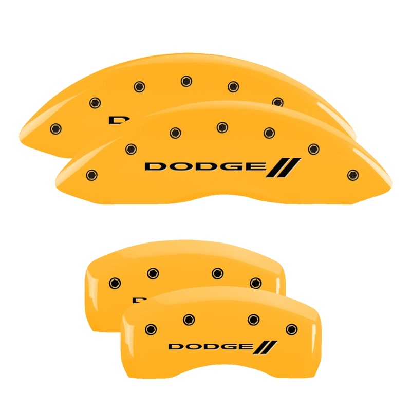Dodge Caliber Caliper Covers - Front + Rear - MGP - 4 Logo Engraved with Stripes/Dodge - Yellow - `07-`14