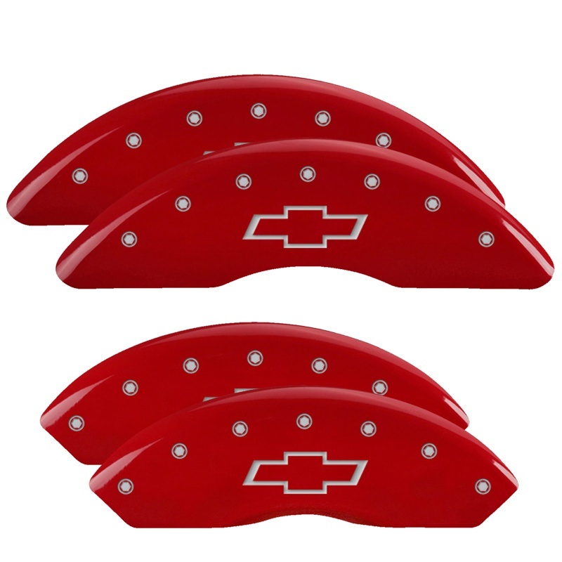 Chevrolet Express Caliper Covers - Front + Rear - MGP - Bowtie Red finish silver - Red - `09-`17