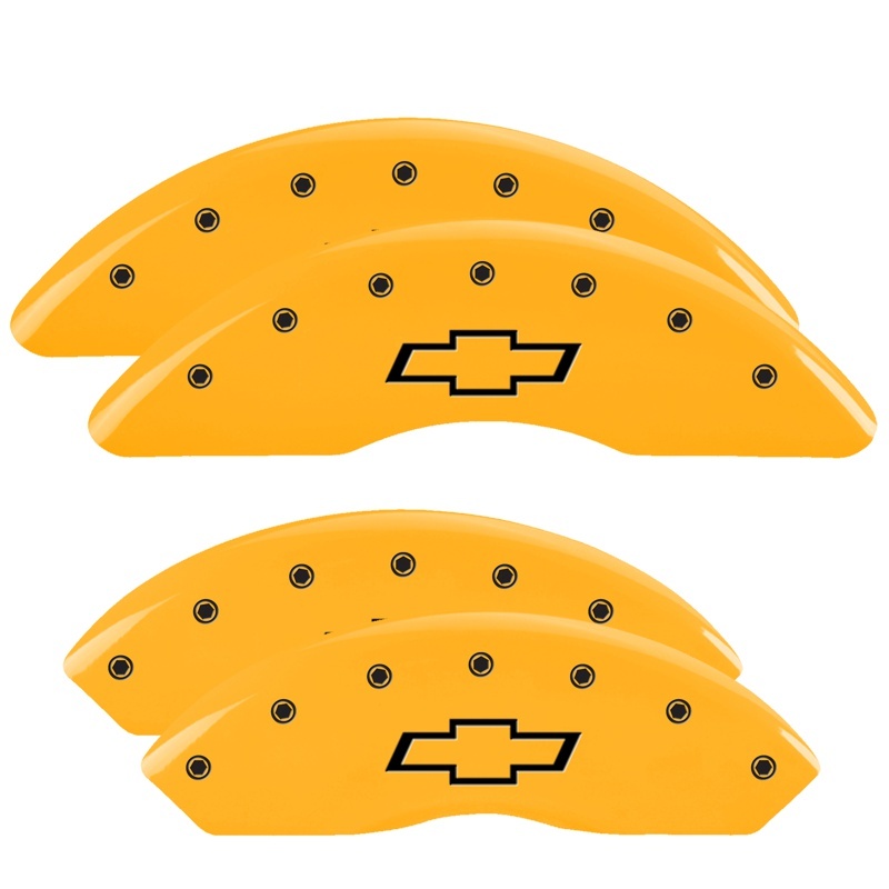 Chevrolet Express Caliper Covers - Front + Rear - MGP - Engraved Bowtie - Yellow - `09-`17