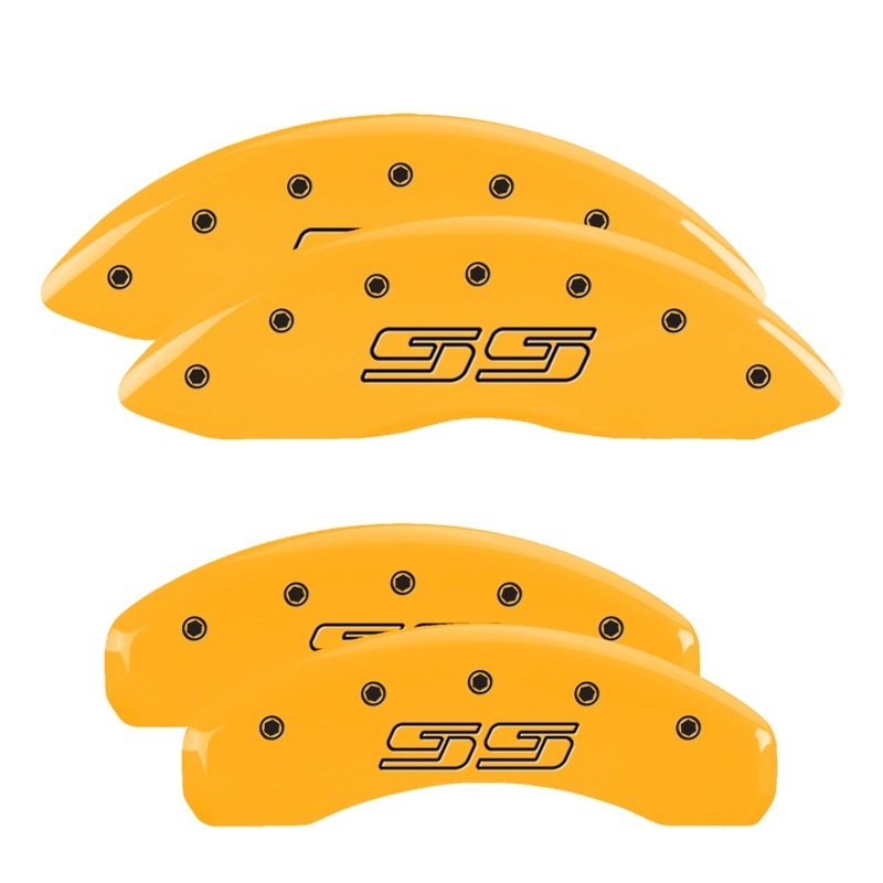 Chevrolet Silverado Caliper Covers - Front + Rear - MGP - Engraved Front and Rear: Avalanche SS - Yellow - `99-`10
