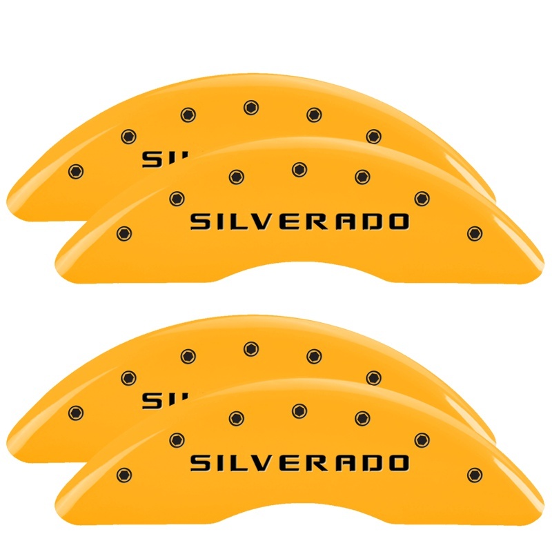 Chevrolet Silverado Caliper Covers - Front + Rear - MGP - 4 Logo - Yellow - `18-`19