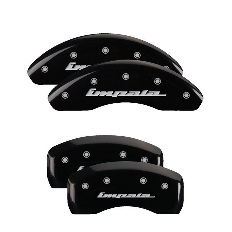 Chevrolet Malibu Caliper Covers - Front + Rear - MGP - Engraved Impala, Silver Characters - Black - `13-`20