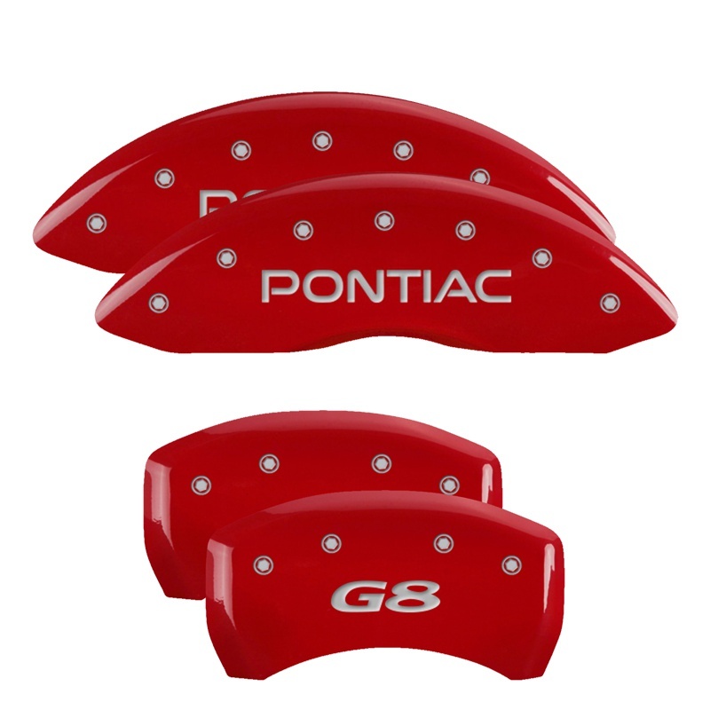 Pontiac G8 Caliper Covers - Front + Rear - MGP - 4 Logo Engraved Front: Pontiac, Engraved Rear: G8 - Red - `08-`09