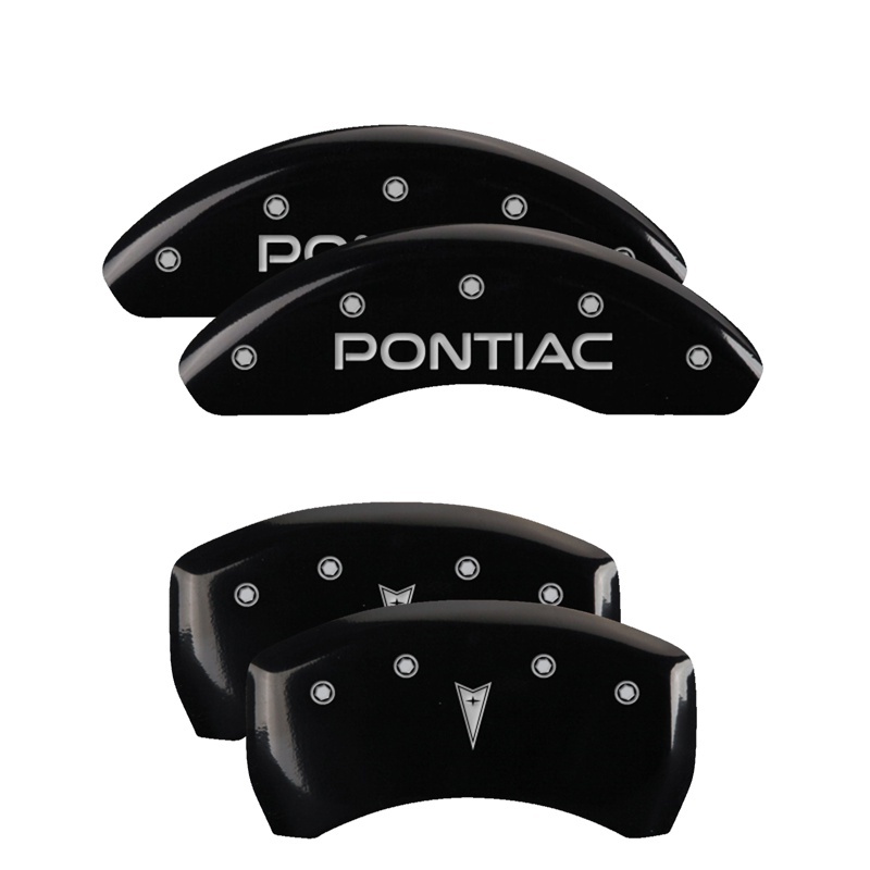 Pontiac G6 Caliper Covers - Front + Rear - MGP - 4 Logo Engraved - Front: Pontiac, Rear: Arrow, Silver Characters - Black - `05-`10