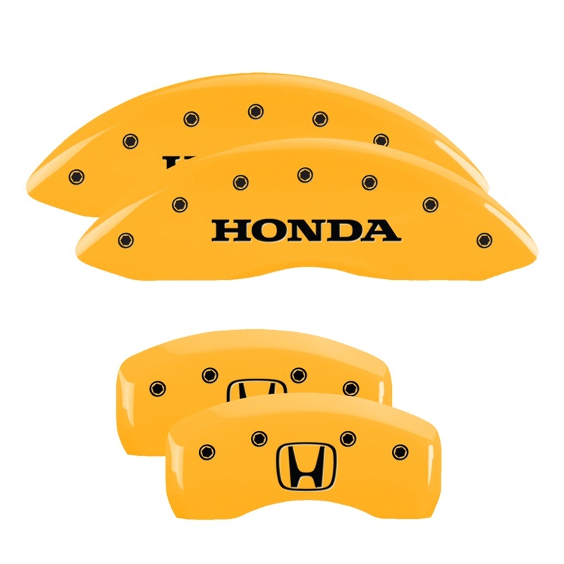 Honda Ridgeline Caliper Covers - Front + Rear - MGP - Engraved Front Honda + Engraved Rear H Logo - Yellow - `12-`14