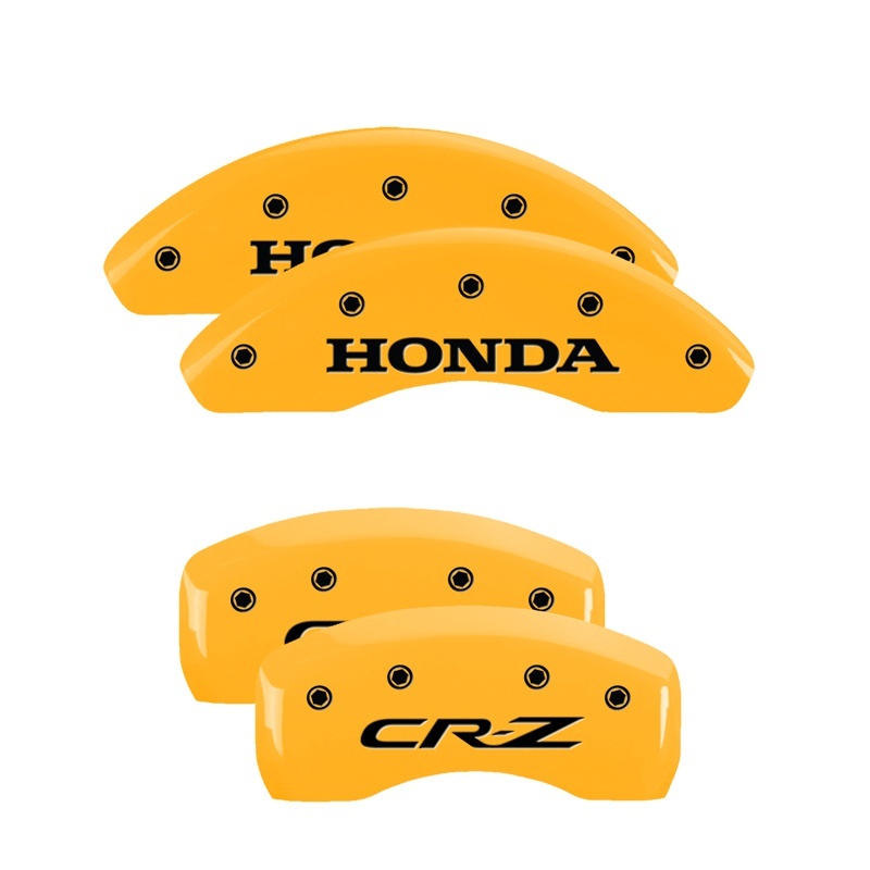 Honda CR-Z Caliper Covers (4) - Front + Rear - MGP - Engraved Front Honda - Engraved Rear CR-Z - Yellow - `11-`16
