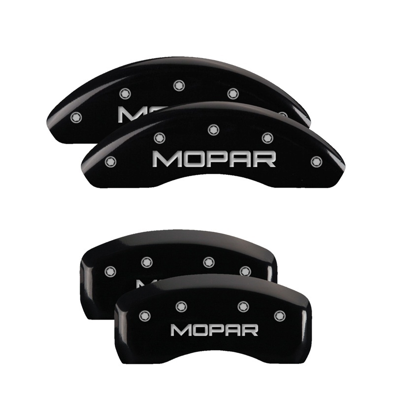 Chrysler Town Caliper Covers - Front + Rear - MGP - MOPAR Silver Engraving - Black - `08-`16